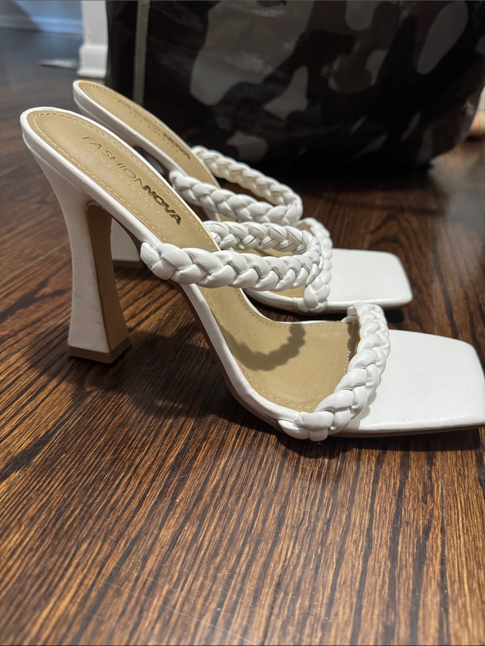 Fashion Nova White Braided Double-Strap High Heel Mules
